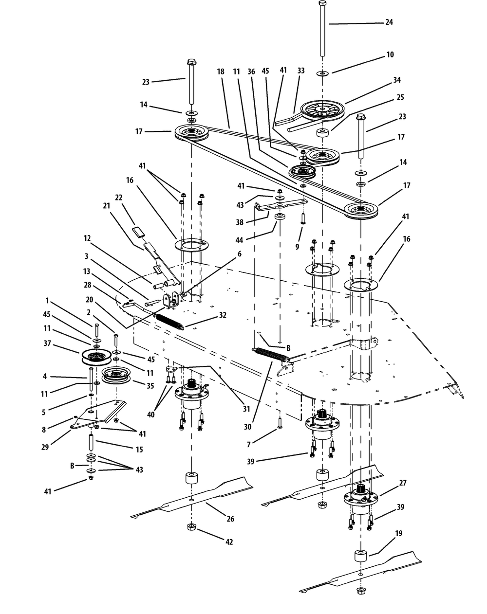 Fabricated Deck Spindle Assembly 72-Inch Diagram and Parts List for M72-KW (53AI8CT8050-37HP-OHV)(2010) Cub Cadet Lawn Tractor